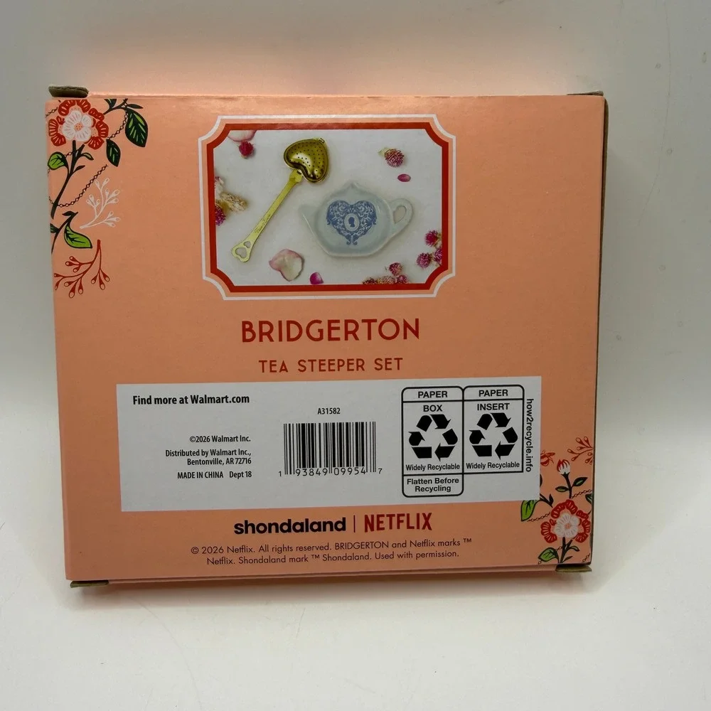 Bridgerton Tea Steeper Set Gold Heart Infuser Ceramic Rest Regencycore Coquette